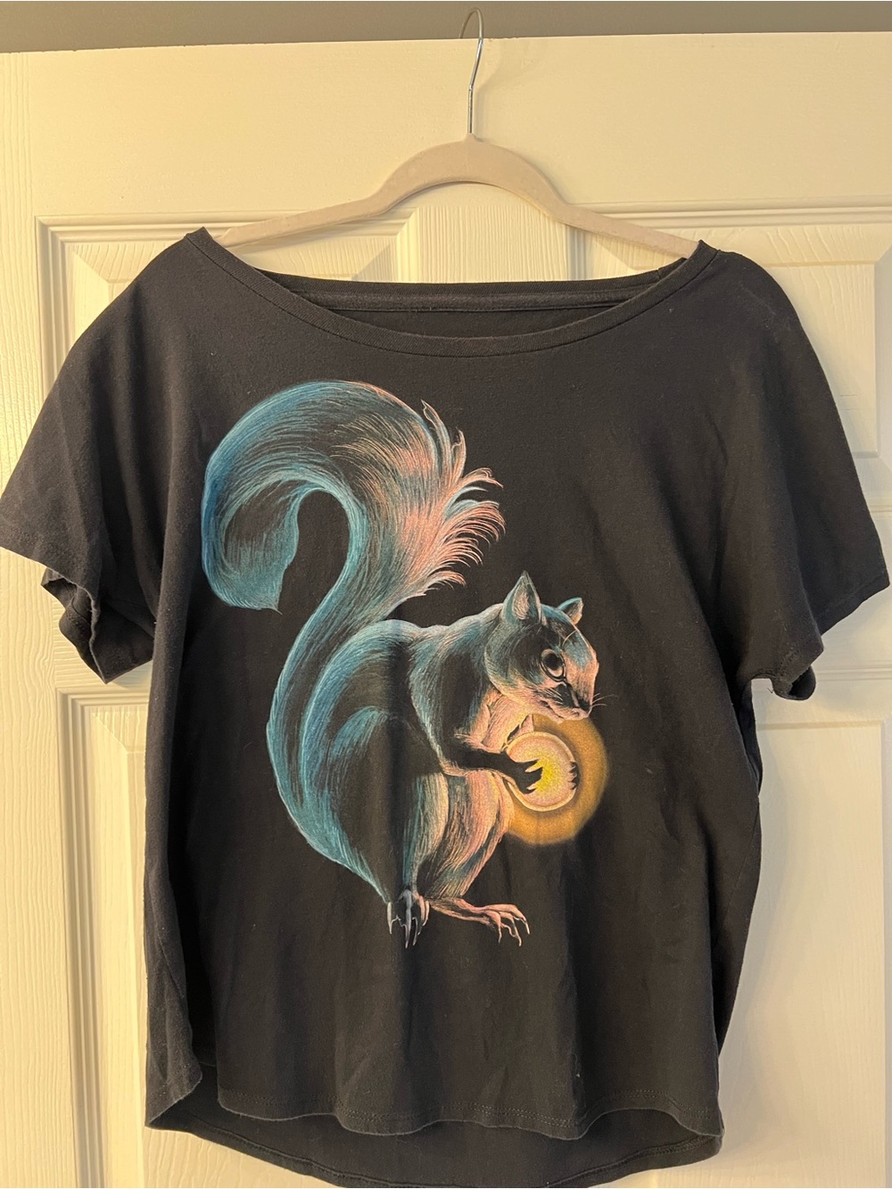 Curbside Clothing Squirrel Graphic Tee Black Glow Acorn Artsy Boho Size L